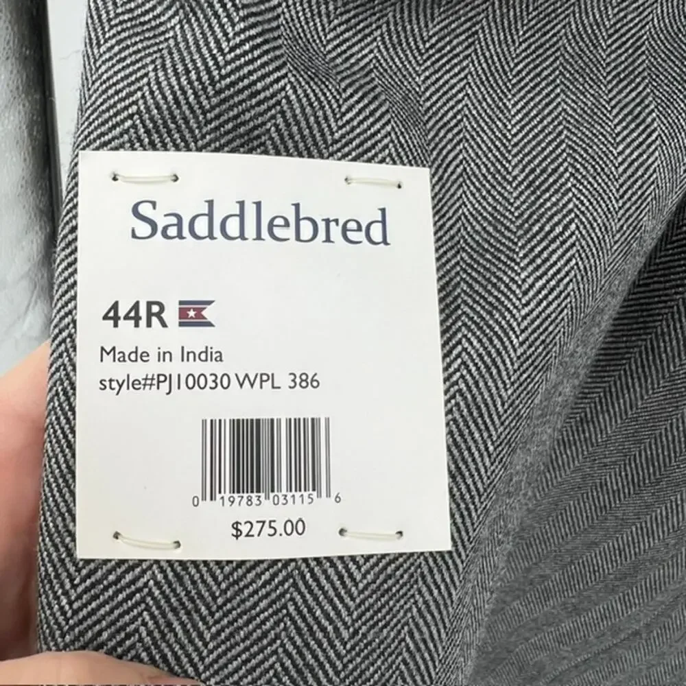 NEW Saddlebred Heritage Lambswool Sport Coat Mens 44R Gray Herringbone Blazer